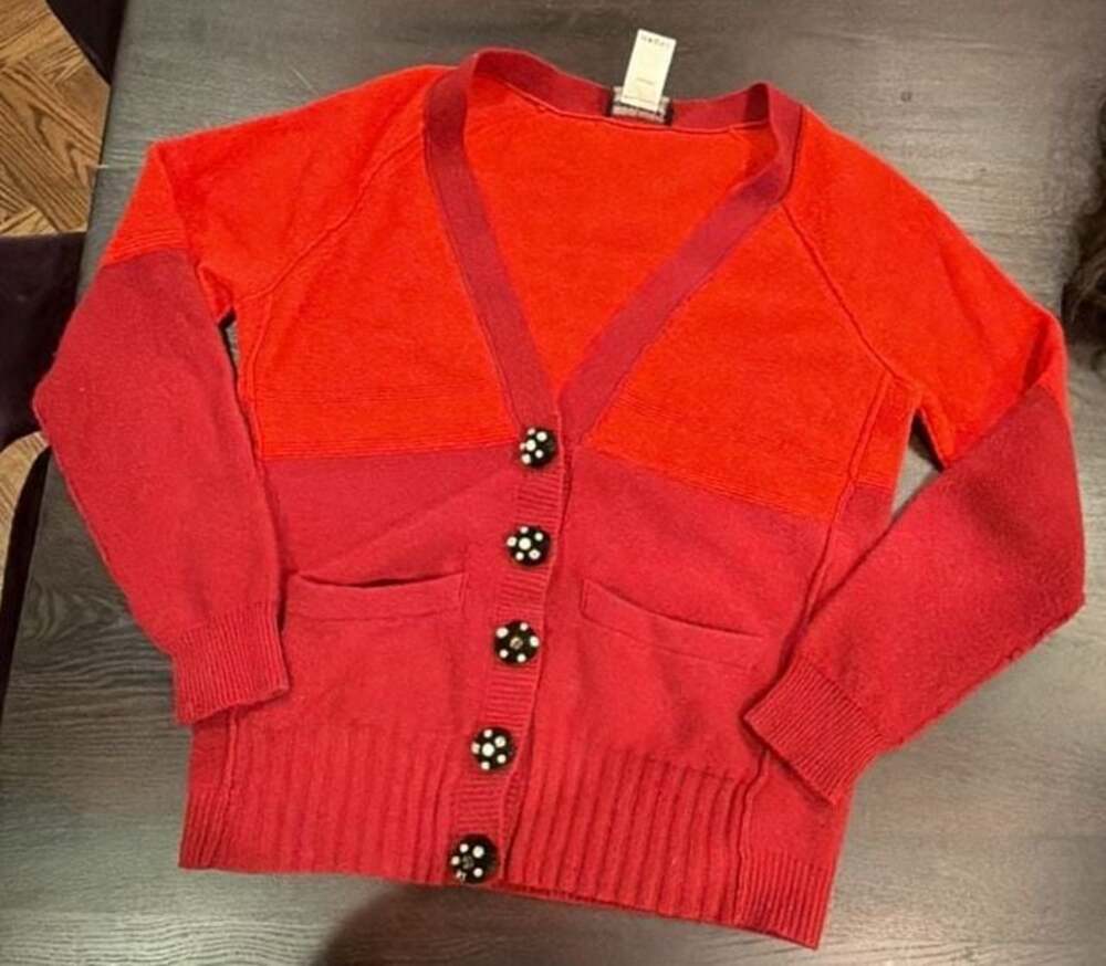 Sonia Rykiel Women's Color-Block Merino Wool Cashmere Cardigan Jeweled Buttons 4